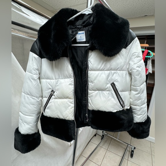 Mayoral big girls faux fur trimmed cropped jacket - Picture 4 of 8